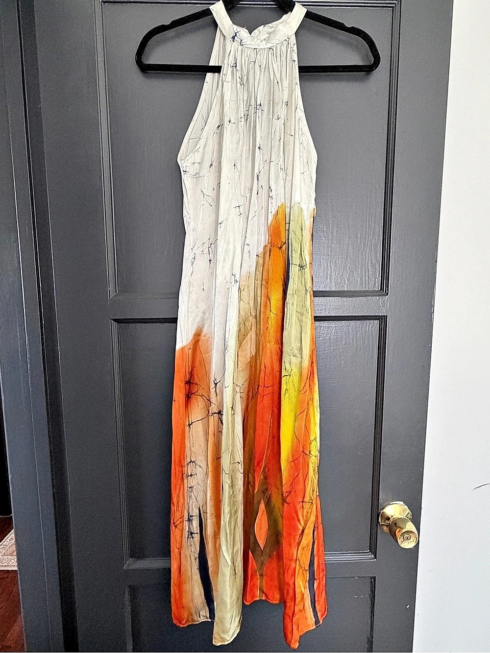 Abstract Print Maxi Sri Lankan Dress in Orange & Cream
